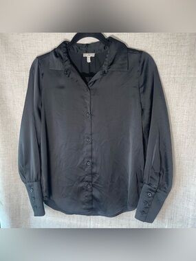 Joie Size XS Classic Black Satin Button up Long Sleeve Blouse